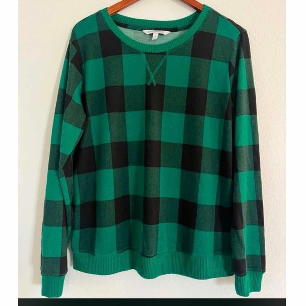 Emily Daniels Green Black Buffalo Check Plaid Sweater Top Large - Picture 10 of 11